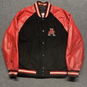 Vintage Arkansas Razorbacks Bomber Jacket Varsity Suede Leather Red Black L READ
